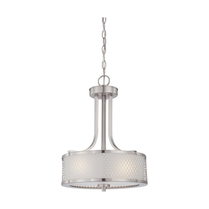 Luminaire suspendu cylindrique à 3 lumières Valdese, Nickel brossé et givré