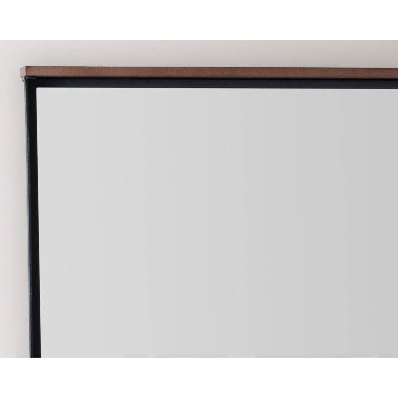 Meredith Black Metal & Dark Mahogany Wood Shelf Mirror