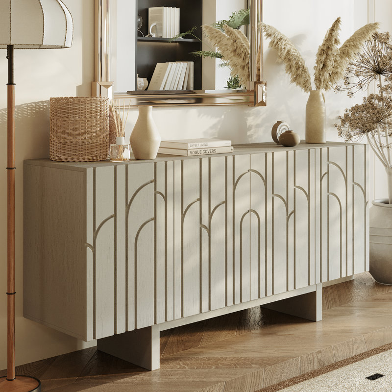 Buffet en bois avec rangement 63 po, Crème