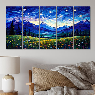 Vangogh - Nuit étoilée au-dessus des montagnes - Impression sur toile Vangogh - 5 panneaux égaux