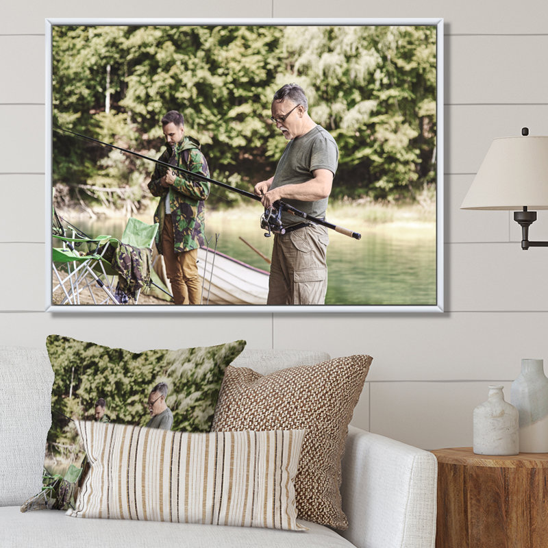 " Hunter S Fishing Pursuit ", Natural Floater Framed, 16" H x 32" W x 1" D