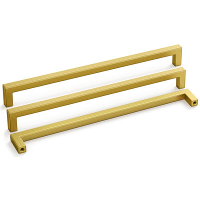 10 Pack Brushed Brass Cabinet Hardware Gold Drawer Pulls - LSJ12GD320 Gold Kitchen Hardware Handle for Dresser Square Closet Door Handle 12-3/5" Center to Center