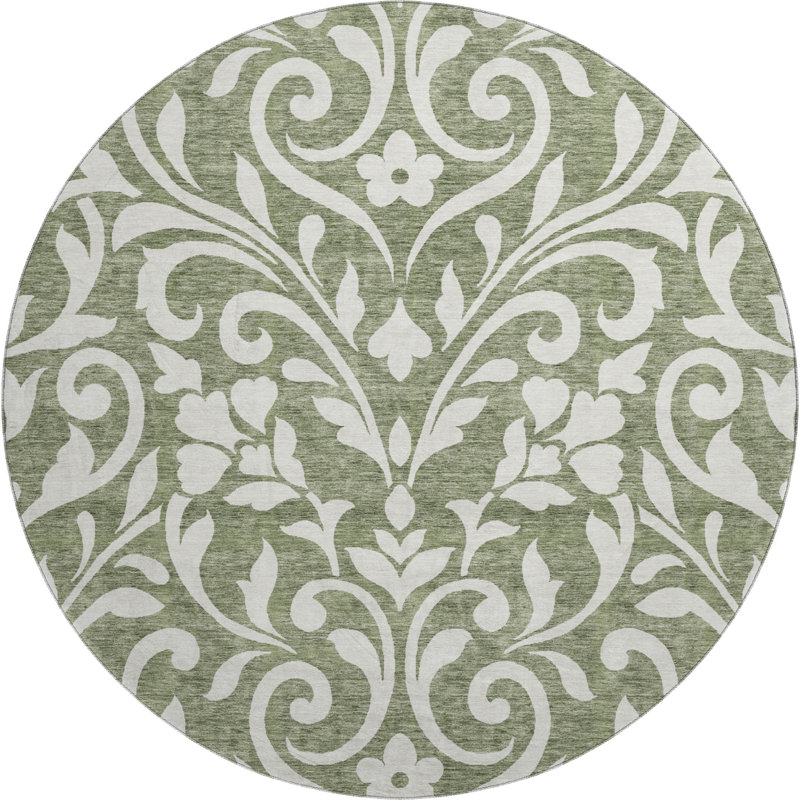 Premium Machine Washable Prisco Fern Rug, Round 8'