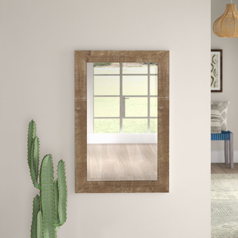 Tiege Rectangular Wood Farmhouse Wall Mirror, Nutmeg, 36" H x 24" W x 1" D