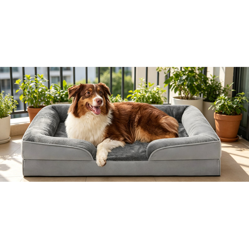 Grand lit orthopédique pour chien, gris, 35 po, imperméable et antidérapant, housse amovible et lavable, canapé pour animaux de compagnie confortable