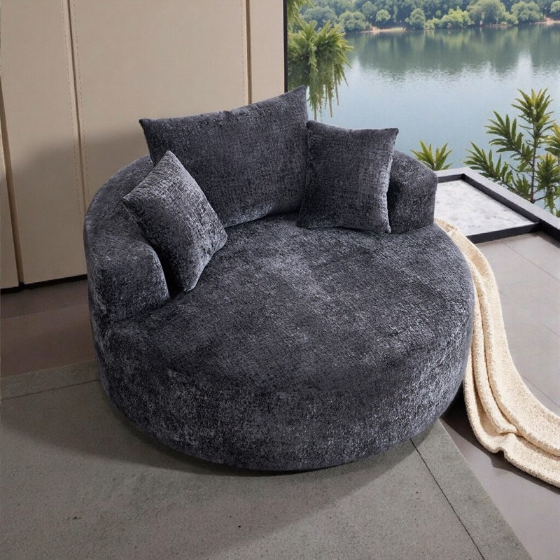 Méridienne pivotante à 360 ° - Conception peu encombrante avec revêtement en chenille de qualité supérieure, Noir