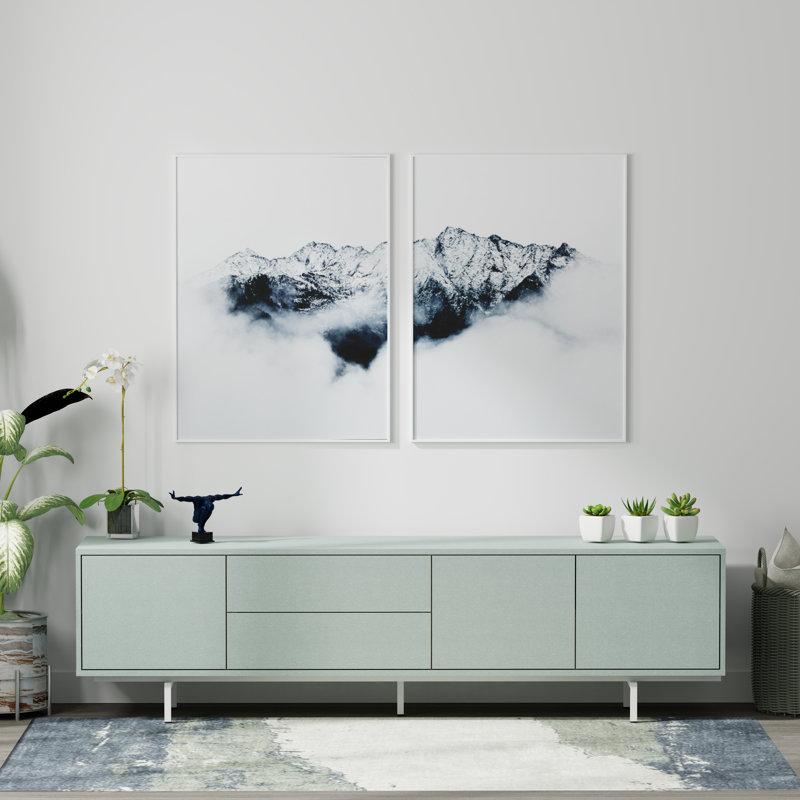 Arnfinnur Unfinished TV Stand, Jade Ocean/White