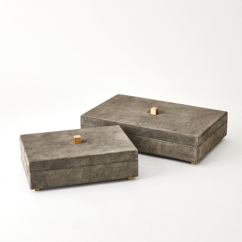 Posh Box-Grey Suede-Sm, 4.75" H x 12.25" W x 8.25" D