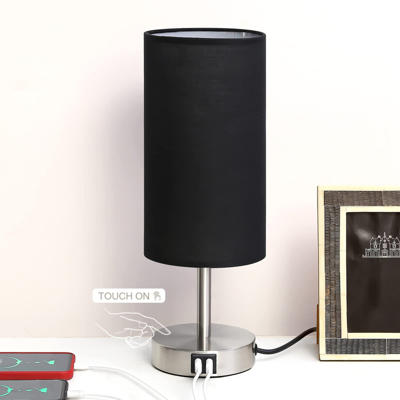 Lampe de bureau avec port USB, Argent argent, Noir
