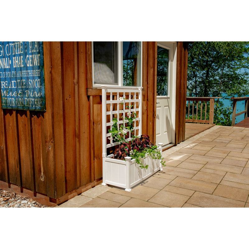 White Vinyl Outdoor Planter Box with Trellis