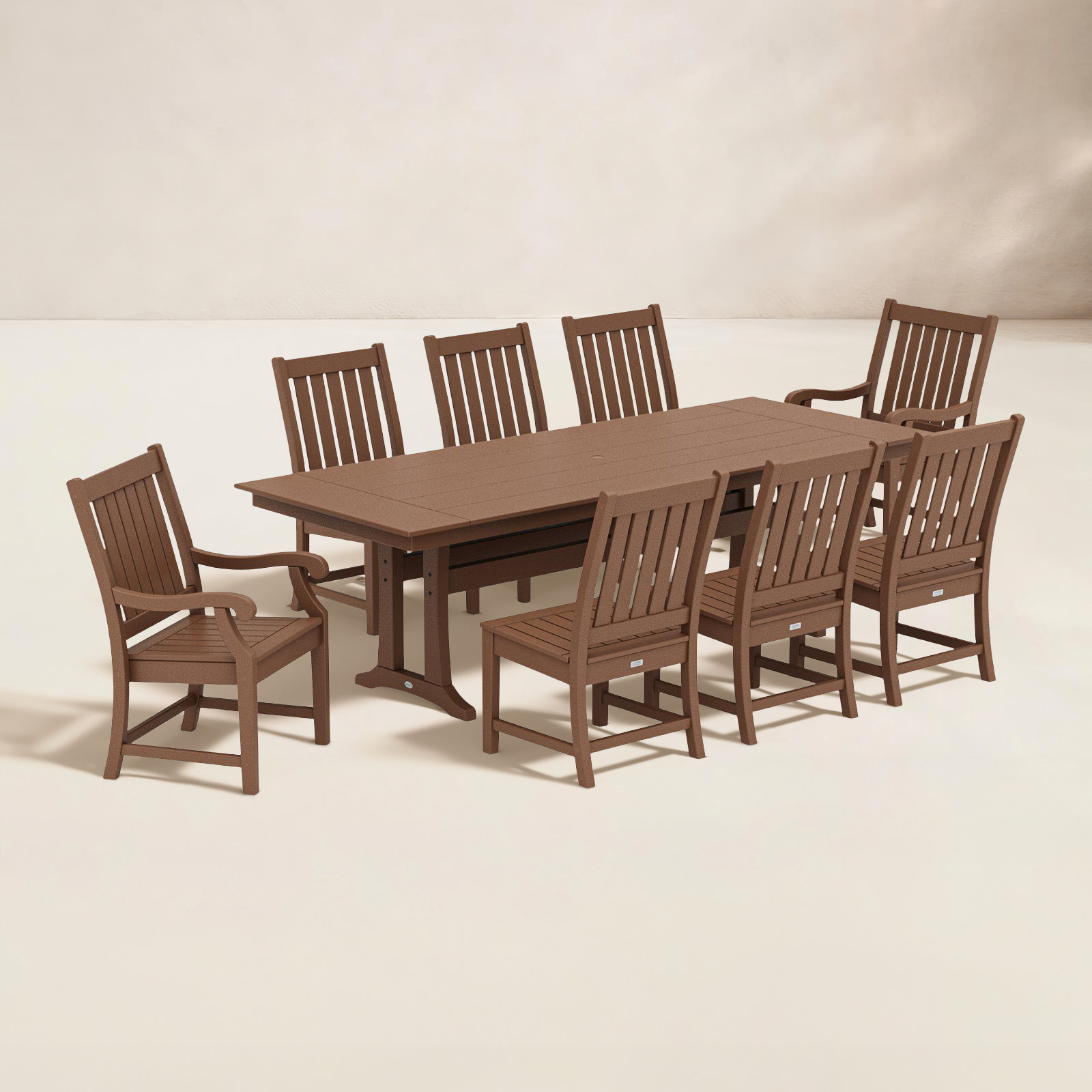 POLYWOOD x Birch Lane Verlyn 9-Piece Farmhouse Dining Set with Trestle Legs, Teak