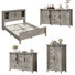 Ensemble de chambre à coucher de style ferme avec porte de grange 4 pièces, grand lit, gris