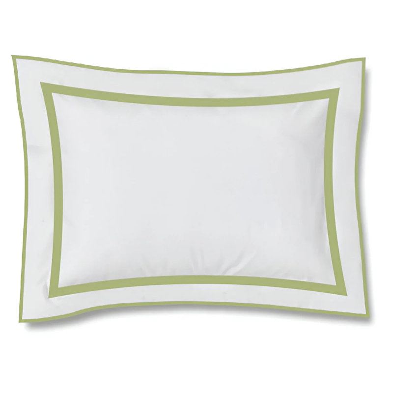 400TC Embroidery & Border Cotton Sateen Solid Pillow Sham, 20" H x 30" W, White/Sage Border