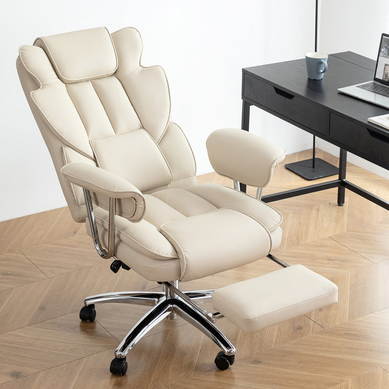 Grand et grand siège de bureau beige, capacité de 500 lb, inclinable en cuir ergonomique avec repose-pieds pour la chaise de la maison - beige ordinateur