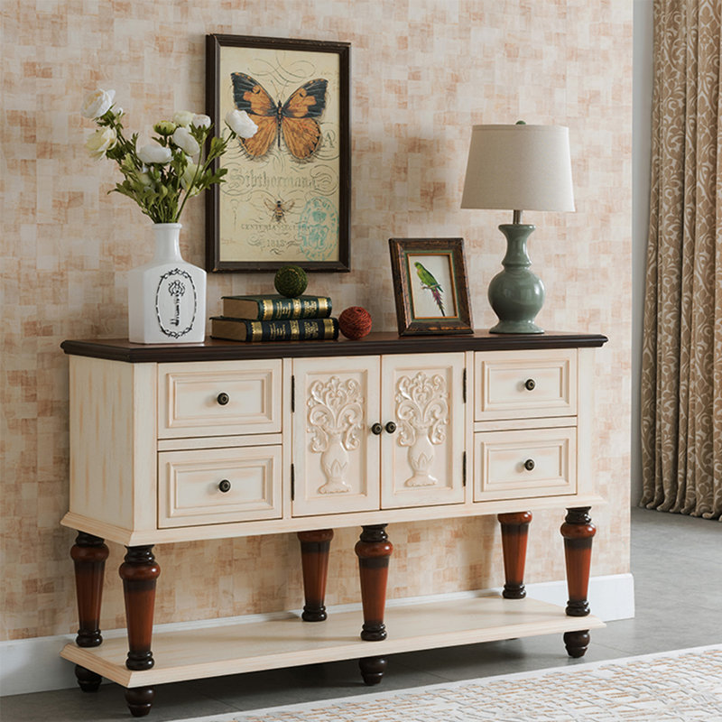 American Retro Multifunctional Console Table, Brown/Beige
