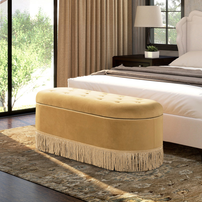 Banc de rangement ovale capitonné Bullion, Velours doré