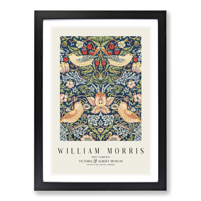 Strawberry Thief Vol.1 by William Morris - Single Picture Frame Print, Black Framed, 48cm H x 36cm W x 2cm D