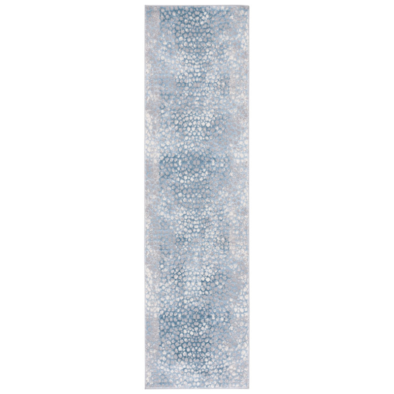 Tapis abstrait gris / bleu Gupton, Tapis de couloir 2 pi 2 po x 8 pi