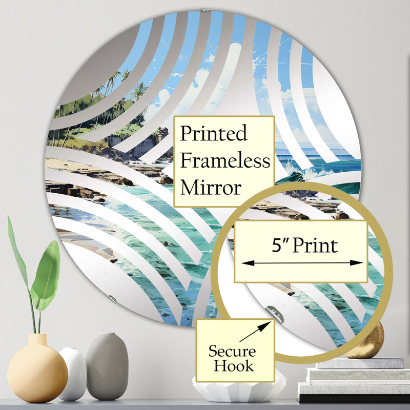 Miroir décoratif turquoise Turquoise Palm Tree Tropics Breeze, 23,6 po x 23,6 po