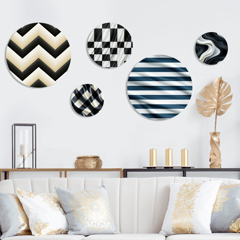 Chagnon - Ensemble d'art mural rond à chevrons glam 5 pièces