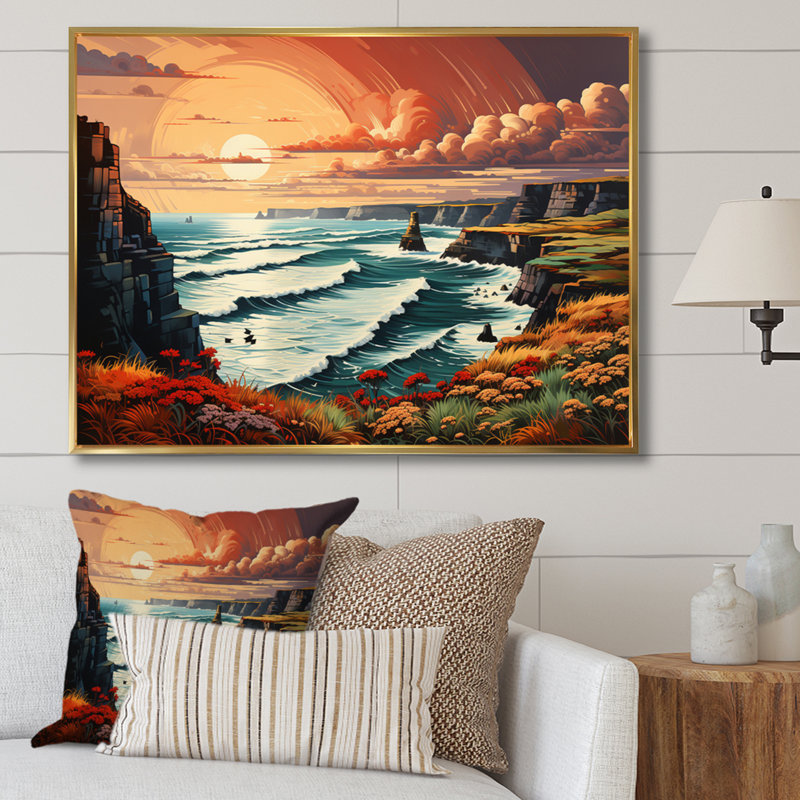 Irlande Falaises de Moher II, Cadre flottant doré, H 30 po x l 40 po x P 1,5 po