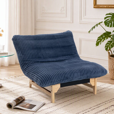Solid Wood Frame Corduroy Lazy Accent Chair, Armless Single Seat Bean Bag Style Lounge Chair with Backrest for Living Room Bedroom