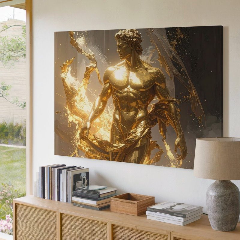 Toile, art mural forgé dans la flamme, sculpture dorée Divine en mouvement, prête à être accrochée à la galerie, décoration moderne