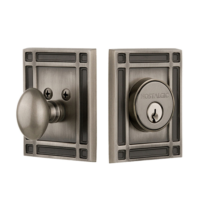 Nostalgic Warehouse Mission Plate Single Cylinder Deadbolt, Antique Pewter, 2.75