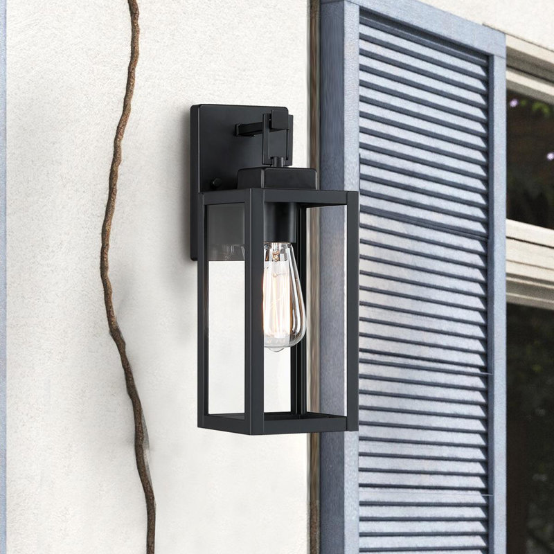 Lanterne murale d'extérieur 1 lumière noir mat avec abat-jour en verre transparent, H 14,1 po x l 5 po x P 5 po