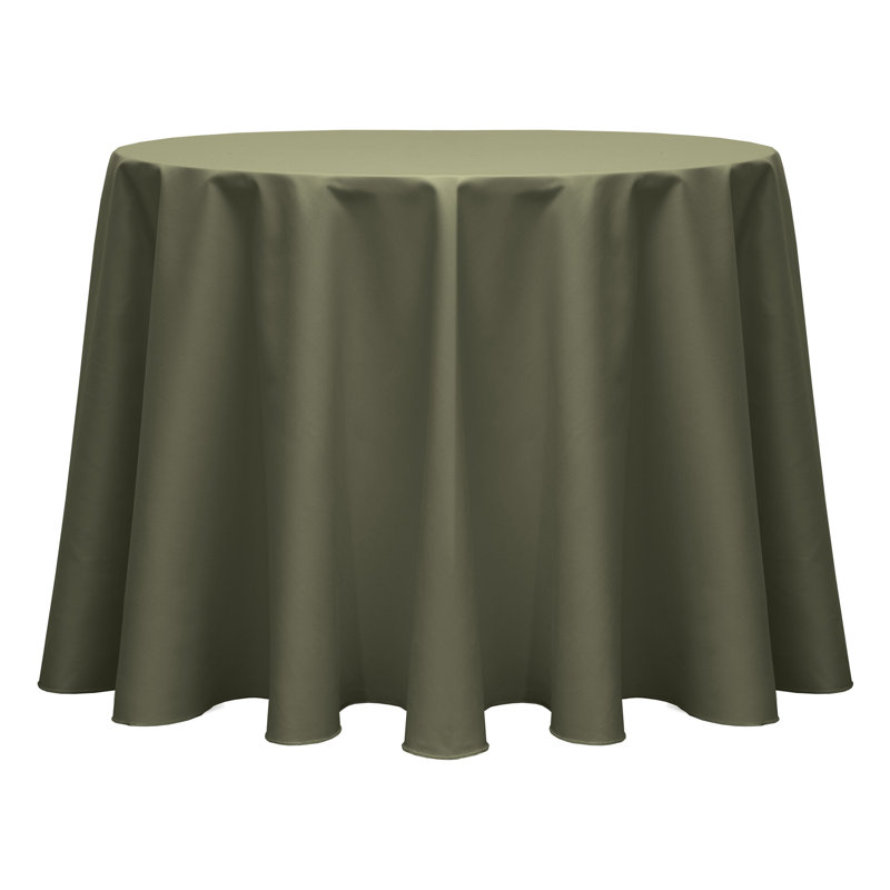 Cotton Twill Round Tablecloth, 1, Olive, 102" L x 102" W