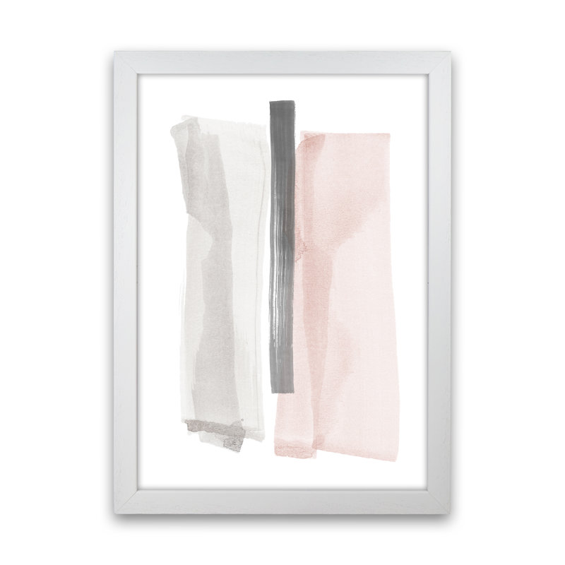Grey And Pink Brushstrokes II - Print, 63cm H x 46cm W x 3cm D, White Framed