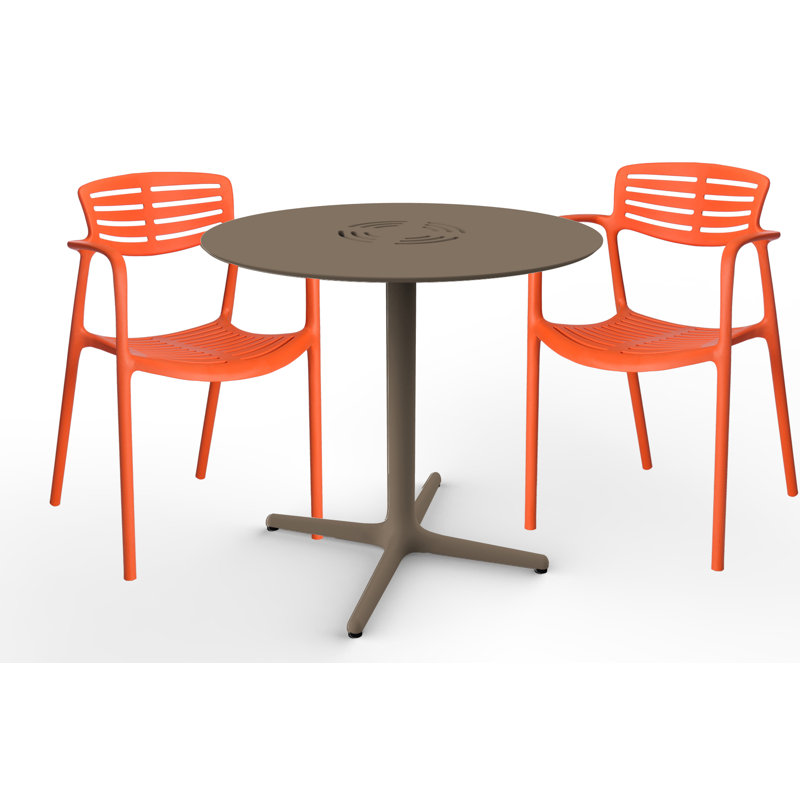Toledo Round Metal Base Dining Table, Chocolate/Brown