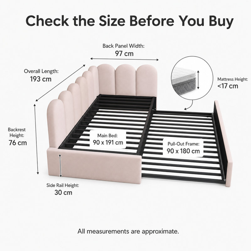 Single Daybed With Hydraulic Storage, Pink