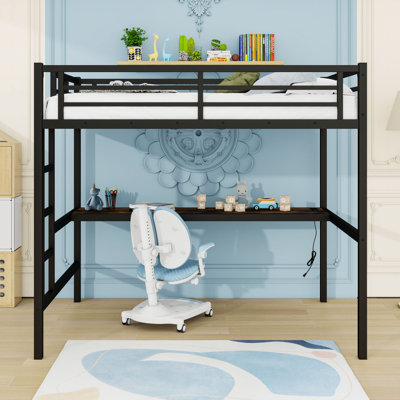 Metal Loft Bed With Integrated Desk, Charging Station And LED Lighting by Harriet Bee