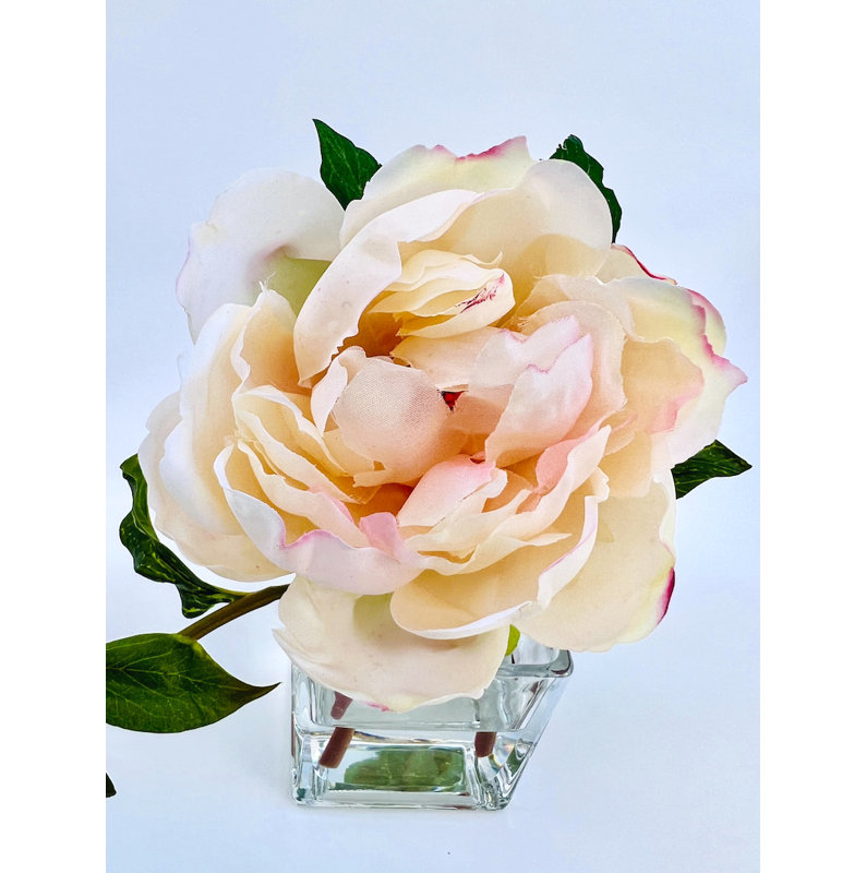 Light Pink Silk Peony Arrangement in Glass Vase with Acrylic Water