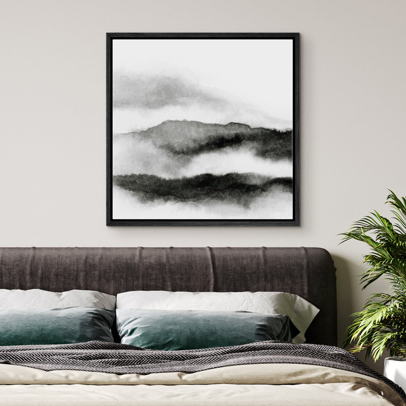 Art mural encadré, reproduction de paysage abstrait pour un décor minimaliste, Noir, H 16 po x l 16 po