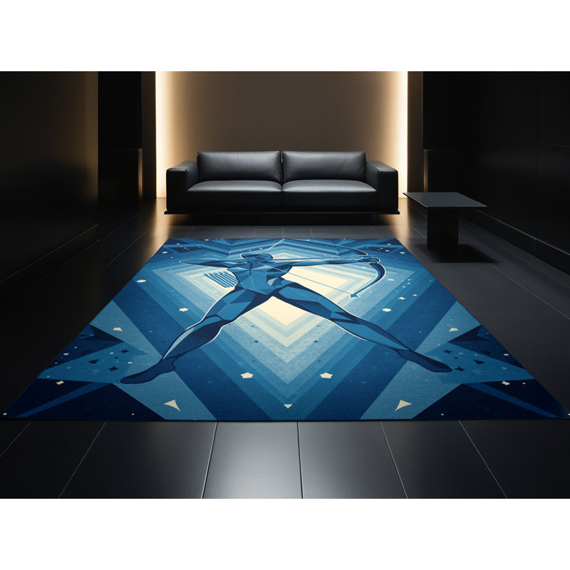 Tapis bleu lavable à la machine d'inspiration mondiale Palvinder, 7 x 9