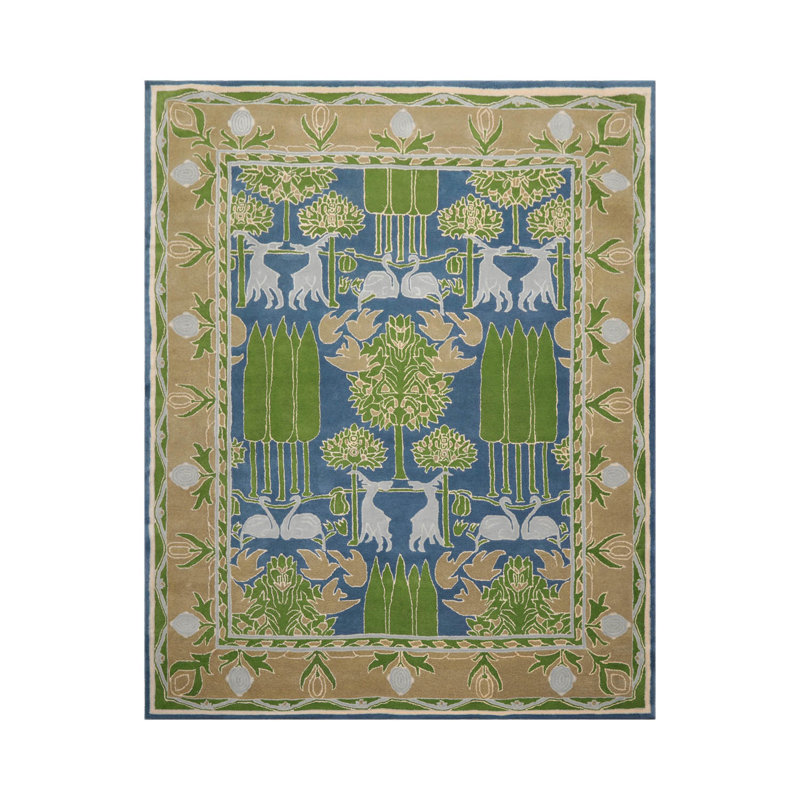 Tapis multicolore bleu touffeté à la main, Rectangulaire 8 pi x 10 pi