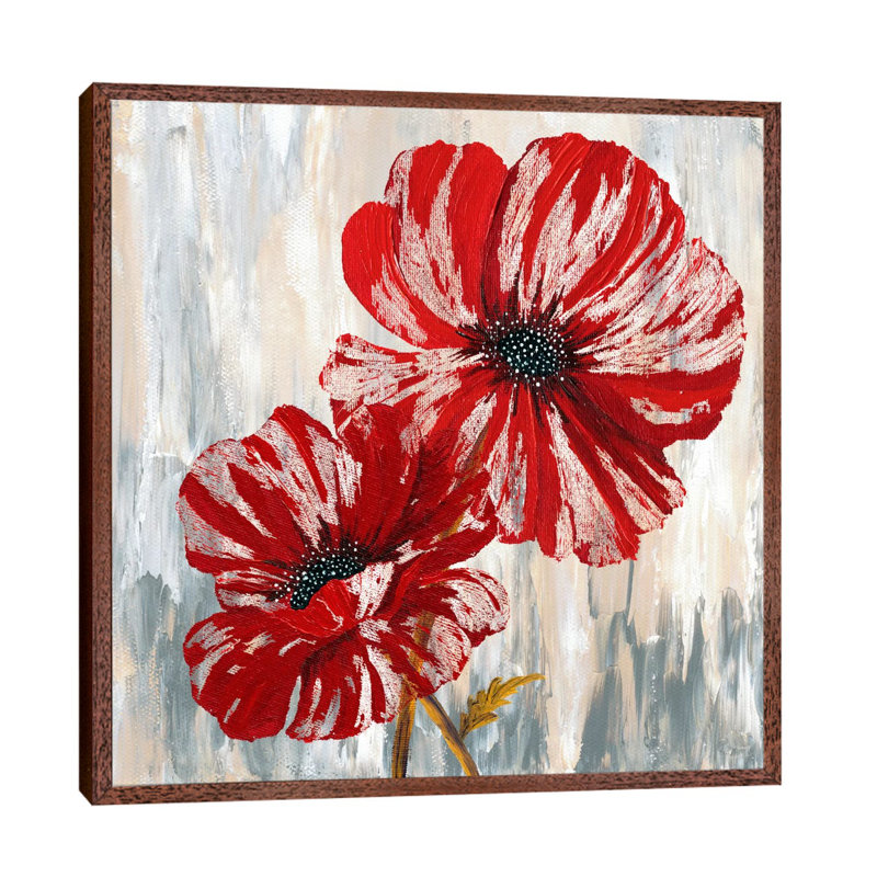 Red Poppies II - Print on Canvas, 93.98 cm H x 93.98 cm W, Brown Framed