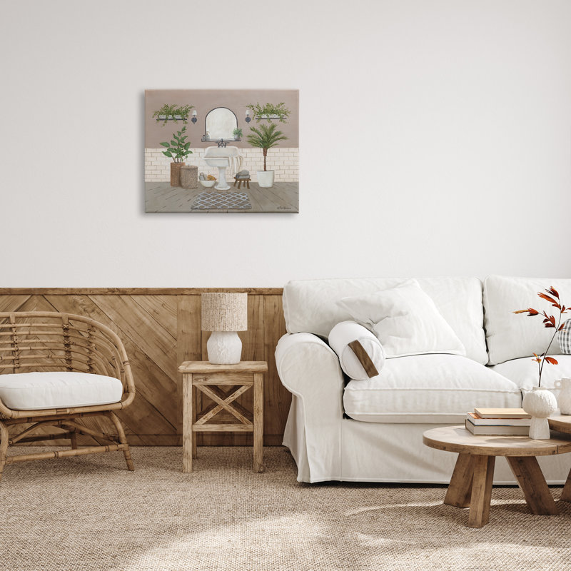 Cozy Bathroom Greenery Plants Botanical Wrapped Canvas Art