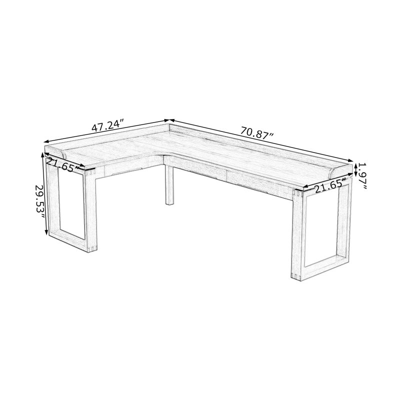 Bureau en bois massif en L noyer clair avec 3 tiroirs, H 31,5 po x l 70,87 po x P 47,24 po, Retour à gauche