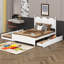 Grand lit plateforme avec tête de lit courbée, 2 grands tiroirs, cadre de lit en bois de style rustique avec lit gigogne simple TG-1899304359