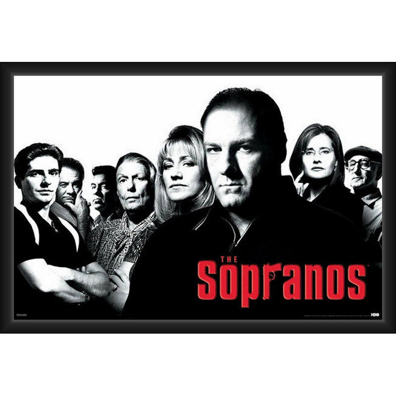 ACHETER DES ARTS POUR MOINS Sopranos sous licence officielle - Groupe - Affiche d'art encadrée - 24 x 36 po - Cadre en bois d'ingénierie robuste avec verre plexi - prêt à être accroché