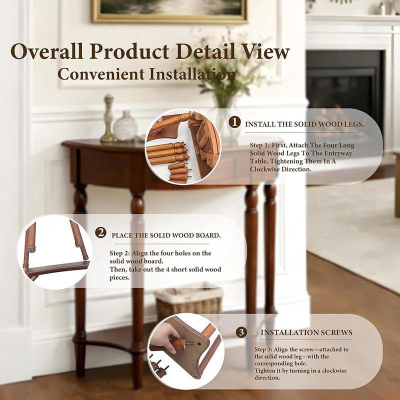 Petite console demi-lune avec tiroir, table d'entrée compacte, table d'appoint étroite