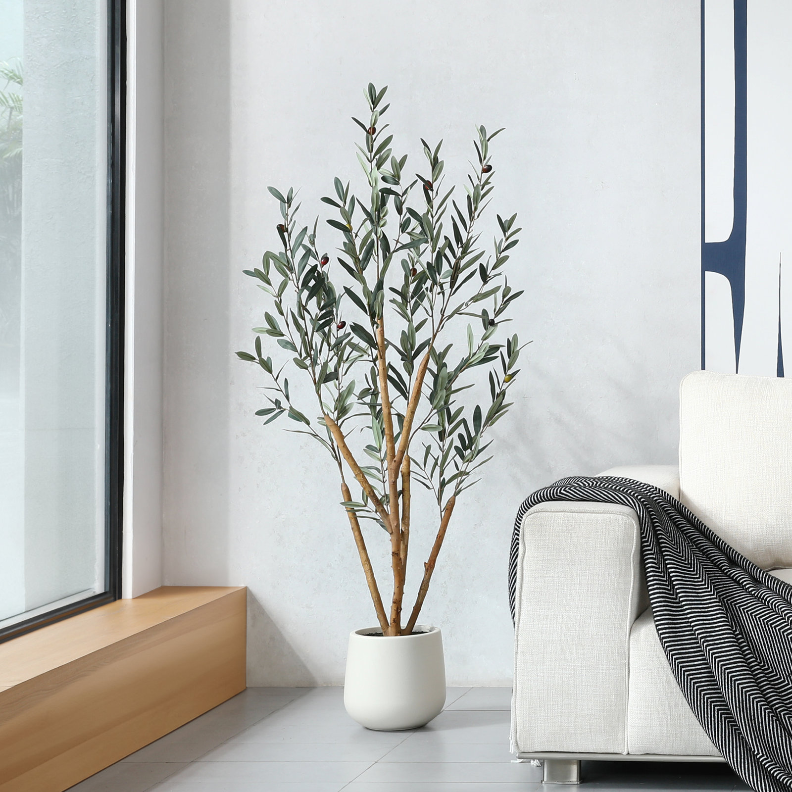 Adcock 84" Olive Tree in Pot, 60" H x 20" W x 20" D
