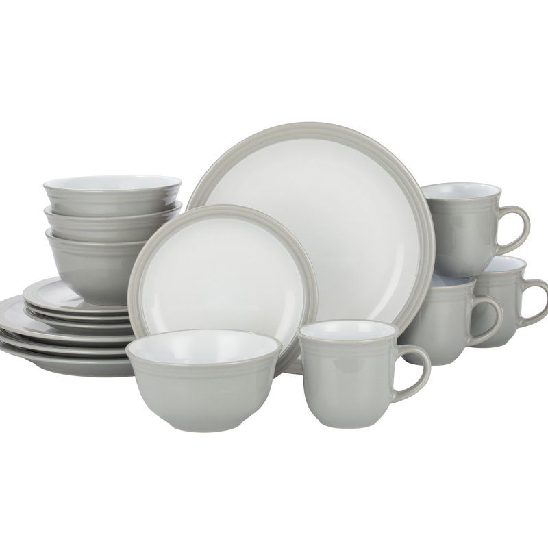 Helene 16 Piece Stoneware Dinnerware Set - Service for 4, White/Grey