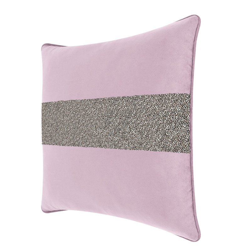 Coussin lumineux avec rayures strass - velours, Velours lavande / gris anthracite, Carré 16 po