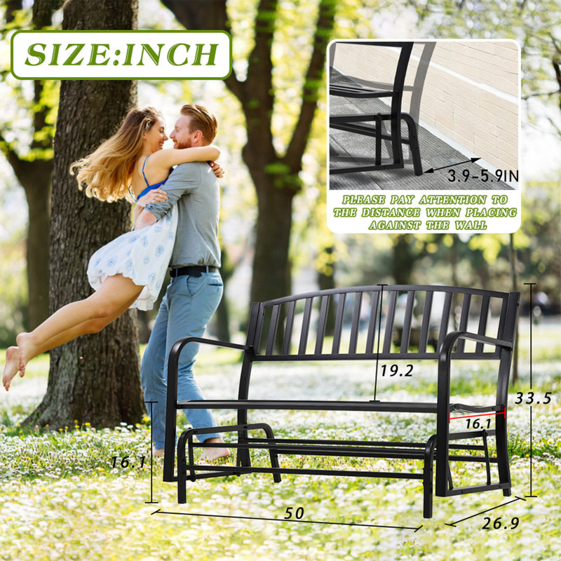 Black Powder-Coated Steel Outdoor Glider Bench