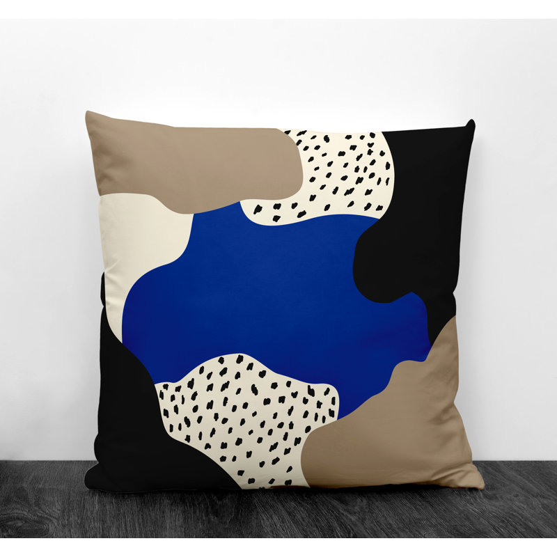 Coussin décoratif intérieur / extérieur en polyester filé Jada, Bleu marine / blanc cassé / beige / noir, 15 po x 15 po