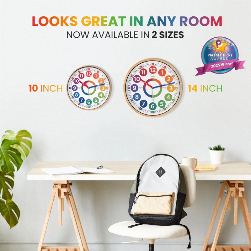 Extra Large Learning Clock For Kids - 14 Inch Silent Analog Classroom Clock - Kids Room Decor - Makes Teaching Time Easy
